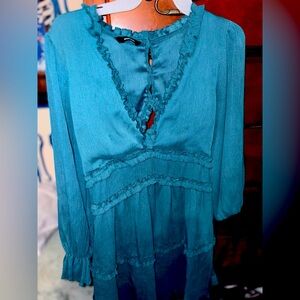 Elegant Teal Ruffle Dress